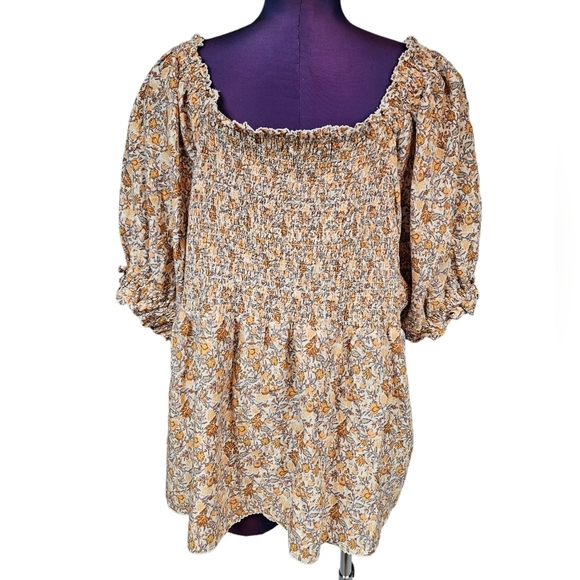 Old Navy Peach Floral Print Square Neck Smocked Back Top Size 4X Women's F15‎ - Picture 5 of 8